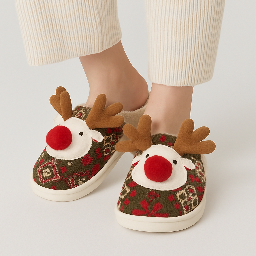 Nordora | Winter Hausschuhe mit Rentier-Motiv
